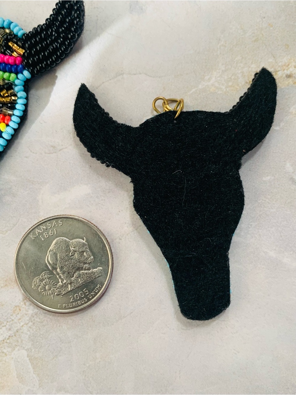 Beaded Bull Skull Dangle Earrings - Black & Multicolor - Picture 3 of 5